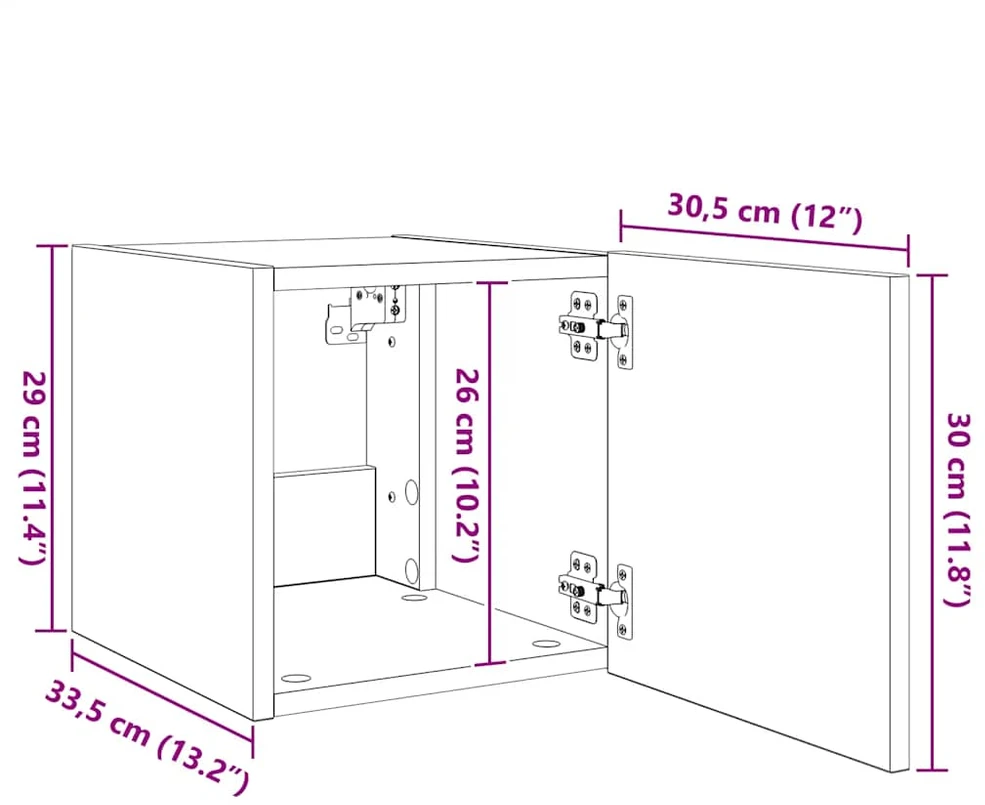 TV staliukas Sieninės TV spintelės su LED, 2vnt., baltos, 30,5x35x30cm