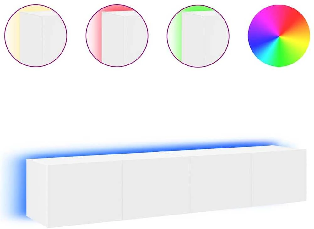 TV staliukas Sieninės TV spintelės su LED, 2vnt., baltos, 80x35x31cm