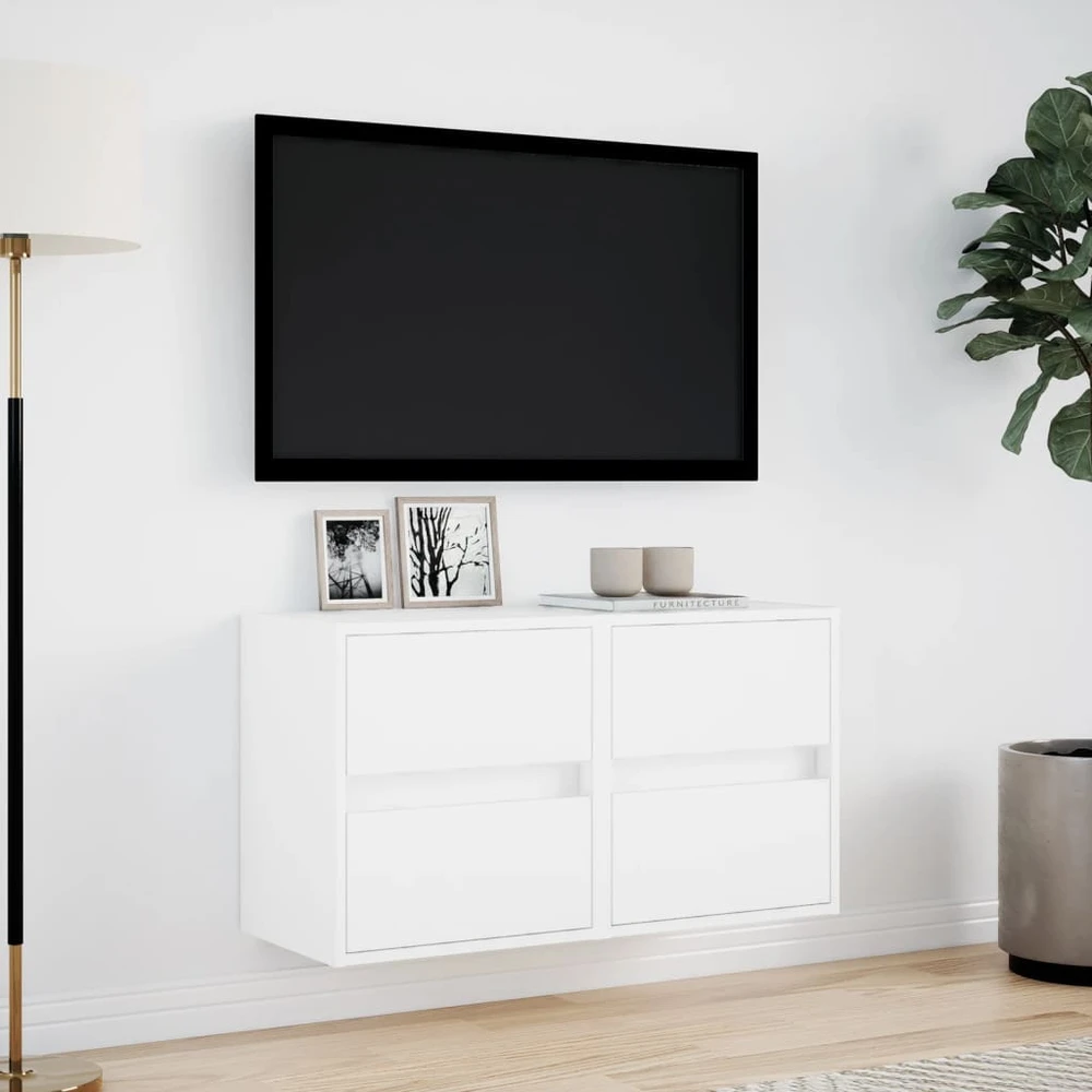 TV staliukas Sieninės TV spintelės su LED, 2vnt., baltos, 41x31x45cm