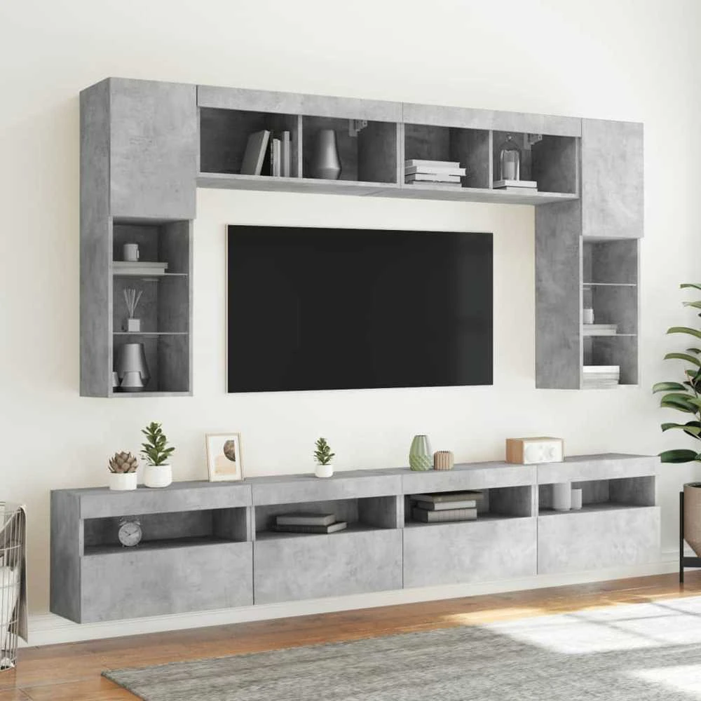 TV staliukas Sieninės TV spintelės su LED, 2vnt., betono pilkos, 60x30x40cm