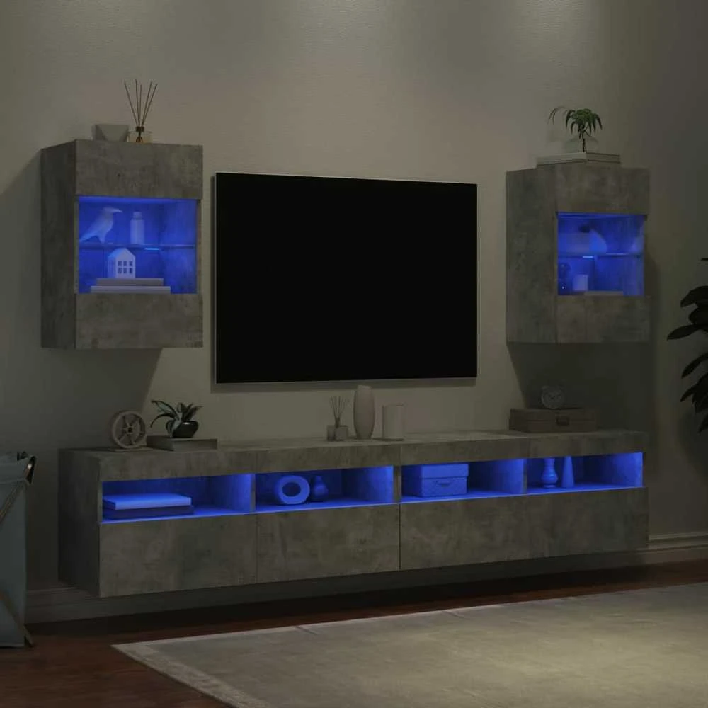 TV staliukas Sieninės TV spintelės su LED, 2vnt., betono, 40x30x60,5cm