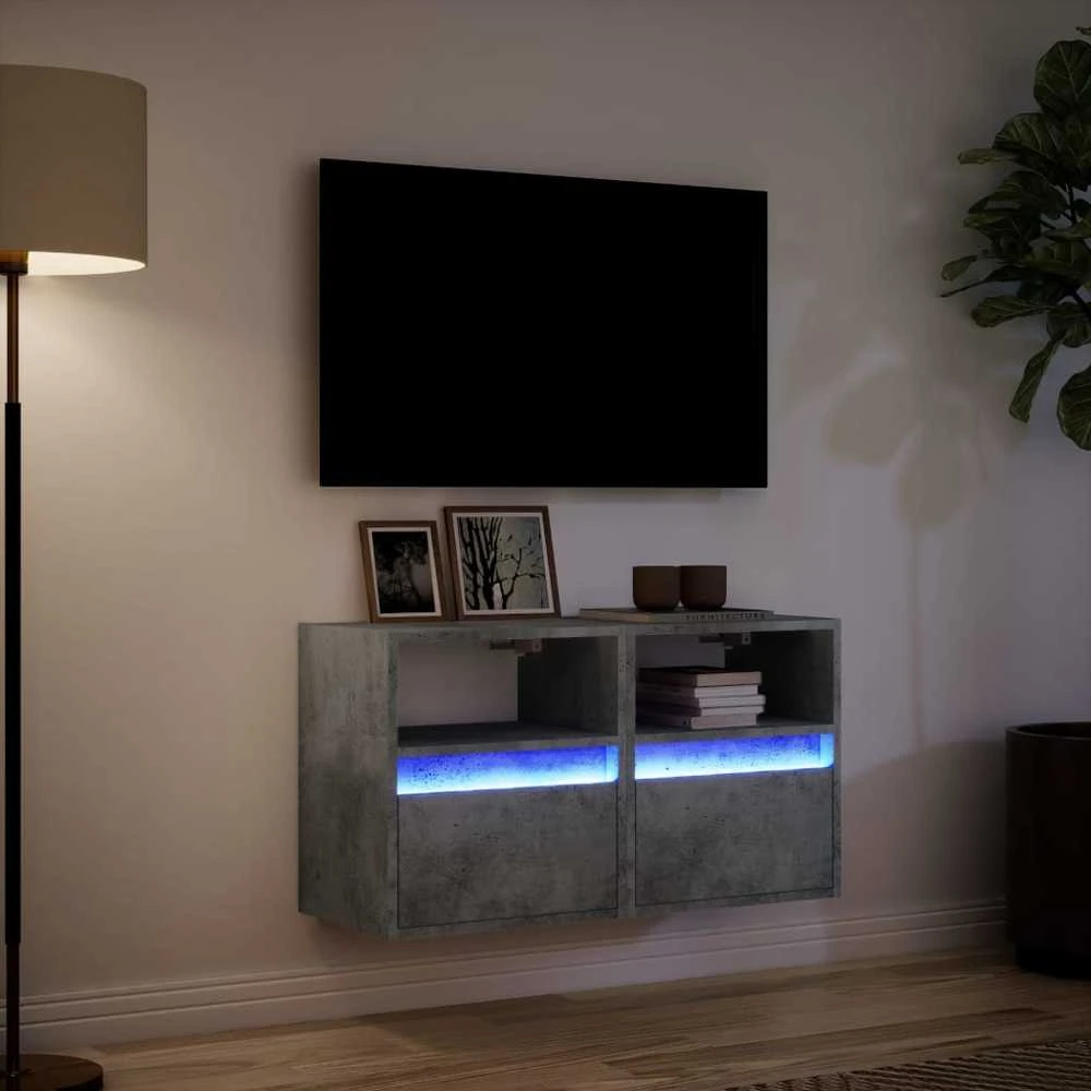 TV staliukas Sieninės TV spintelės su LED, 2vnt., betono pilkos, 41x31x45cm