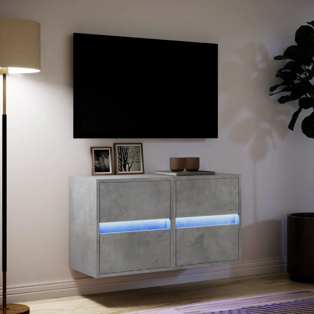 TV staliukas Sieninės TV spintelės su LED, 2vnt., betono pilkos, 41x31x45cm