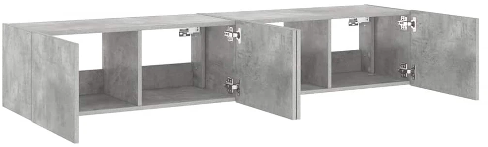 TV staliukas Sieninės TV spintelės su LED, 2vnt., betono pilkos, 80x35x31cm