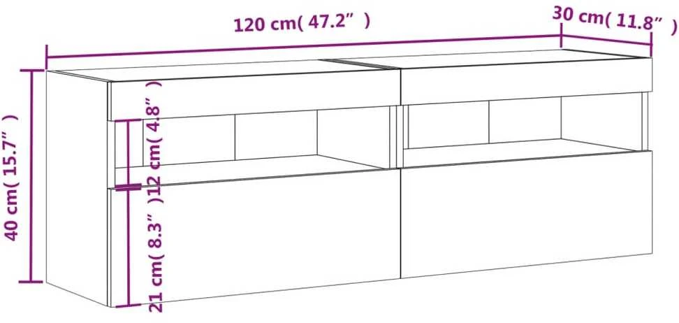 TV staliukas Sieninės TV spintelės su LED, 2vnt., betono pilkos, 60x30x40cm