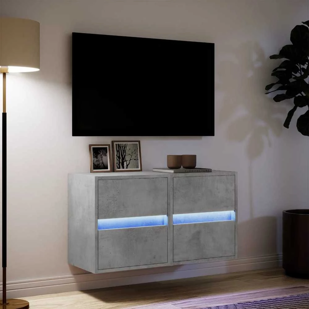 TV staliukas Sieninės TV spintelės su LED, 2vnt., betono pilkos, 41x31x45cm