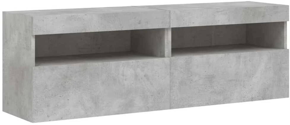TV staliukas Sieninės TV spintelės su LED, 2vnt., betono pilkos, 60x30x40cm