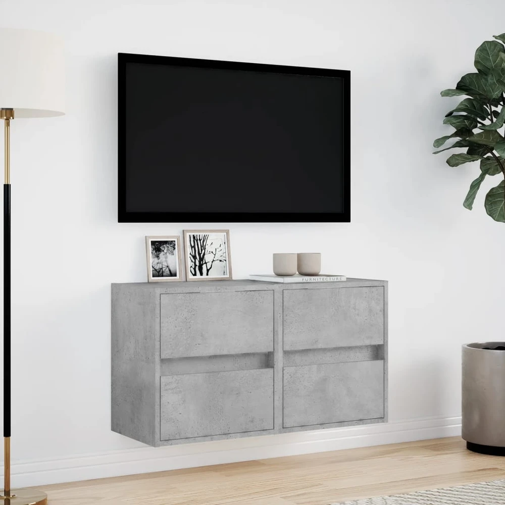 TV staliukas Sieninės TV spintelės su LED, 2vnt., betono pilkos, 41x31x45cm