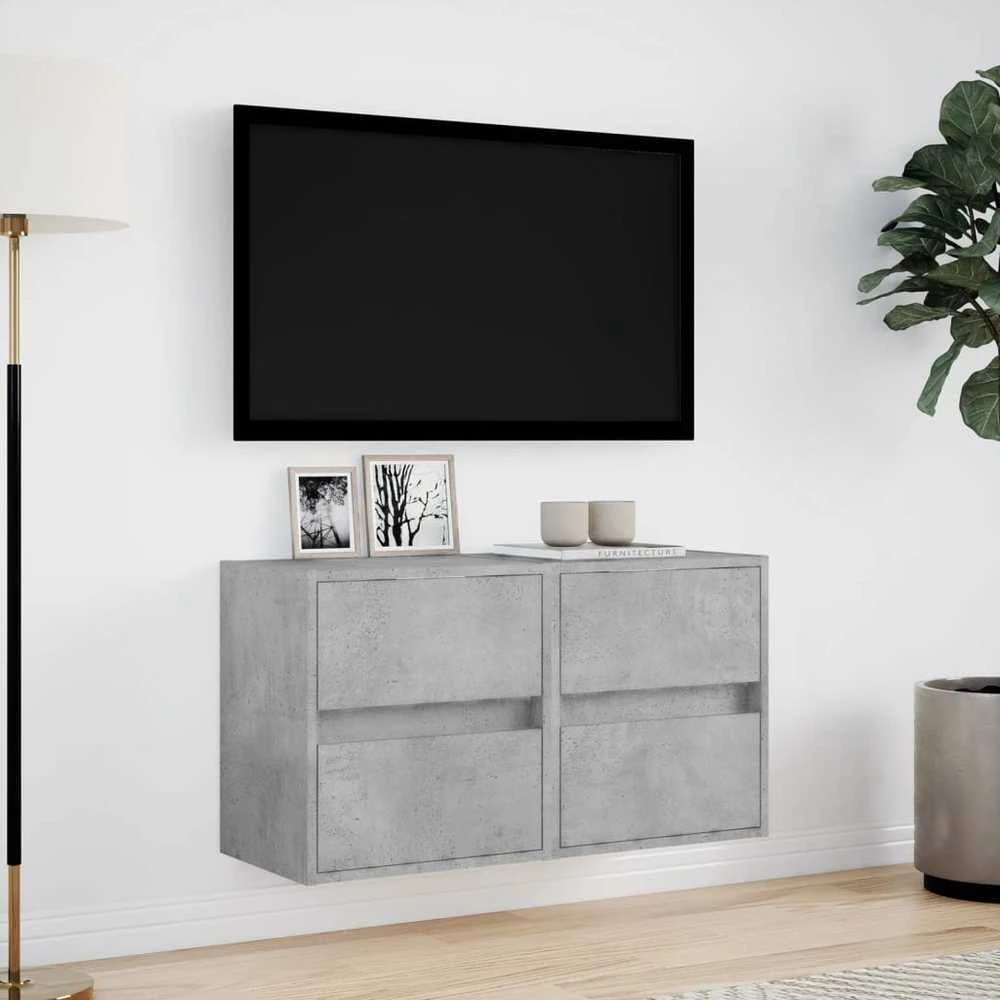 TV staliukas Sieninės TV spintelės su LED, 2vnt., betono pilkos, 41x31x45cm