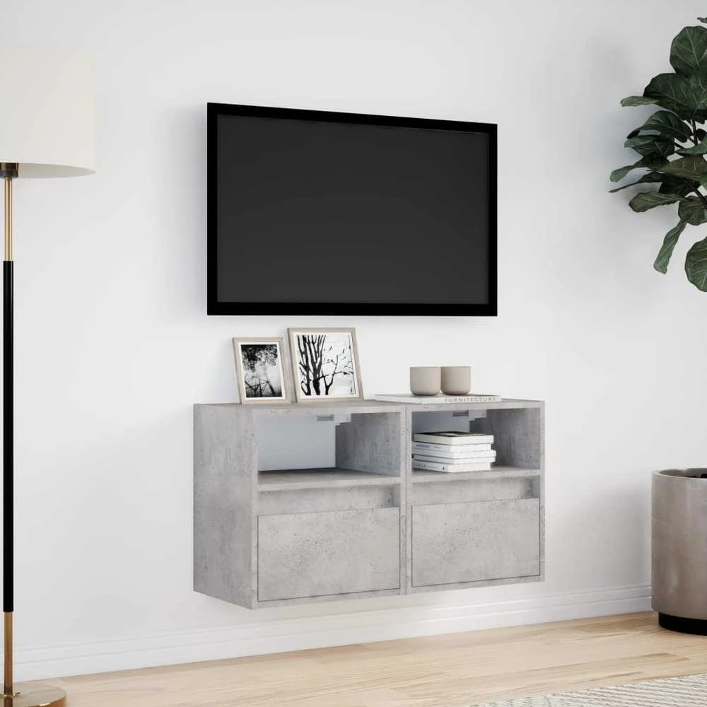 TV staliukas Sieninės TV spintelės su LED, 2vnt., betono pilkos, 41x31x45cm