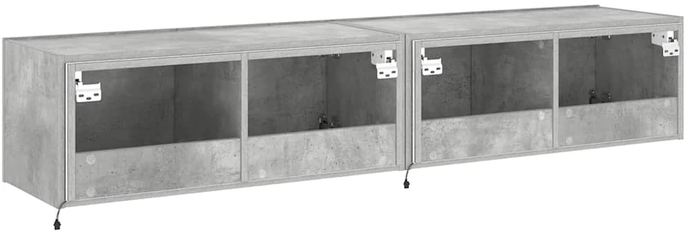TV staliukas Sieninės TV spintelės su LED, 2vnt., betono pilkos, 80x35x31cm