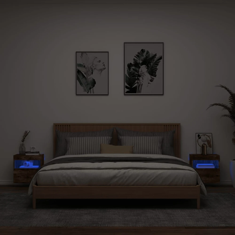 TV staliukas Sieninės TV spintelės su LED, 2vnt., dūminės ąžuolo, 40x30x40cm
