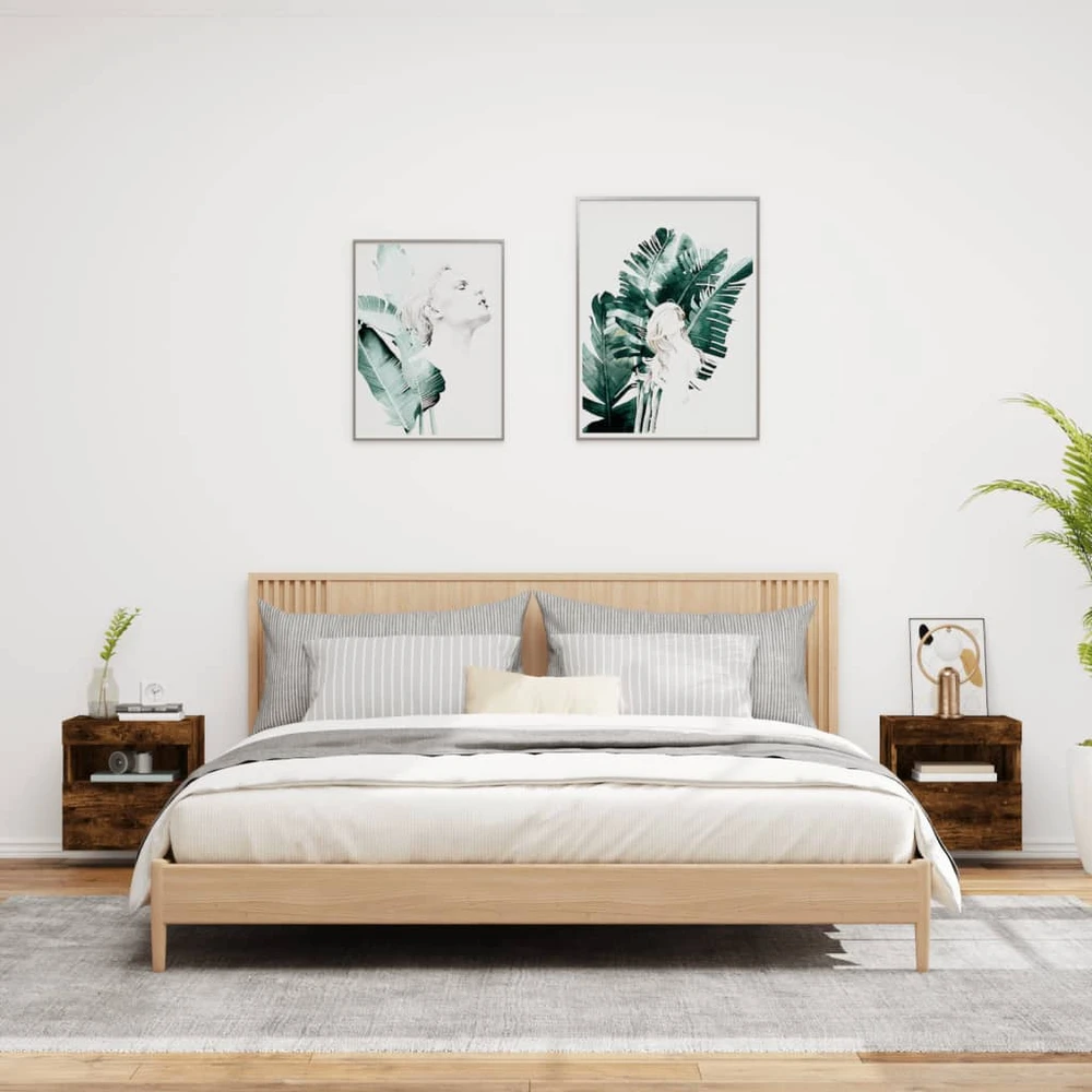 TV staliukas Sieninės TV spintelės su LED, 2vnt., dūminės ąžuolo, 40x30x40cm