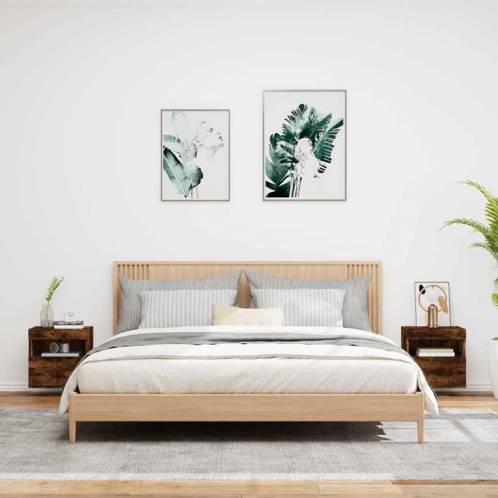 TV staliukas Sieninės TV spintelės su LED, 2vnt., dūminės ąžuolo, 40x30x40cm