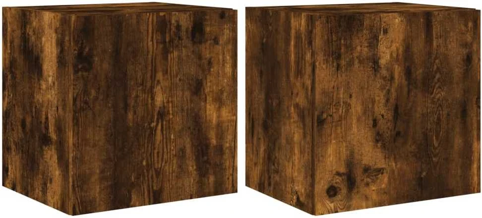 TV staliukas Sieninės TV spintelės su LED, 2vnt., dūminės, 40,5x35x40cm