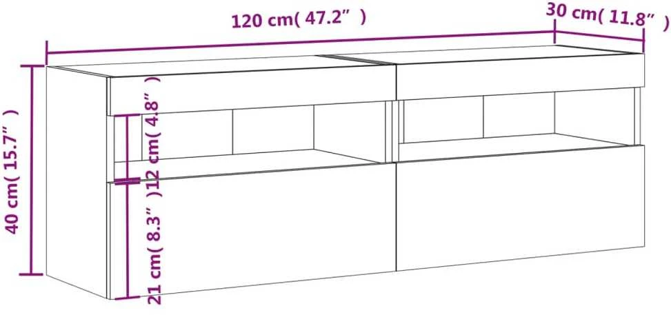 TV staliukas Sieninės TV spintelės su LED, 2vnt., dūminės ąžuolo, 60x30x40cm