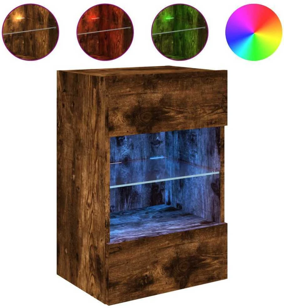 TV staliukas Sieninės TV spintelės su LED, 2vnt., dūminės, 40x30x60,5cm