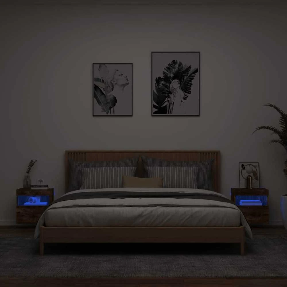 TV staliukas Sieninės TV spintelės su LED, 2vnt., dūminės ąžuolo, 40x30x40cm