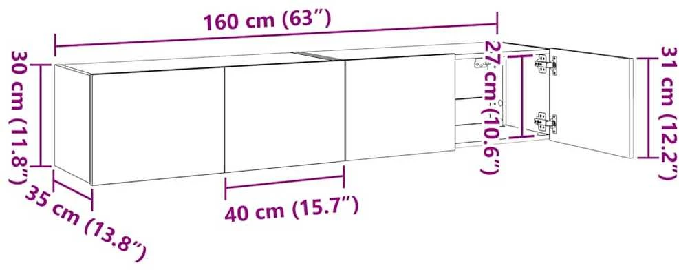 TV staliukas Sieninės TV spintelės su LED, 2vnt., dūminės ąžuolo, 80x35x31cm