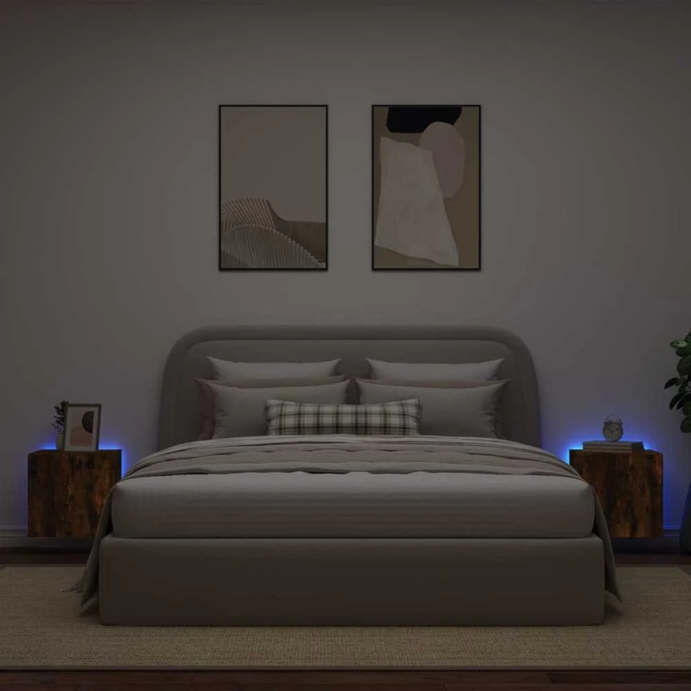 TV staliukas Sieninės TV spintelės su LED, 2vnt., dūminės, 40,5x35x40cm