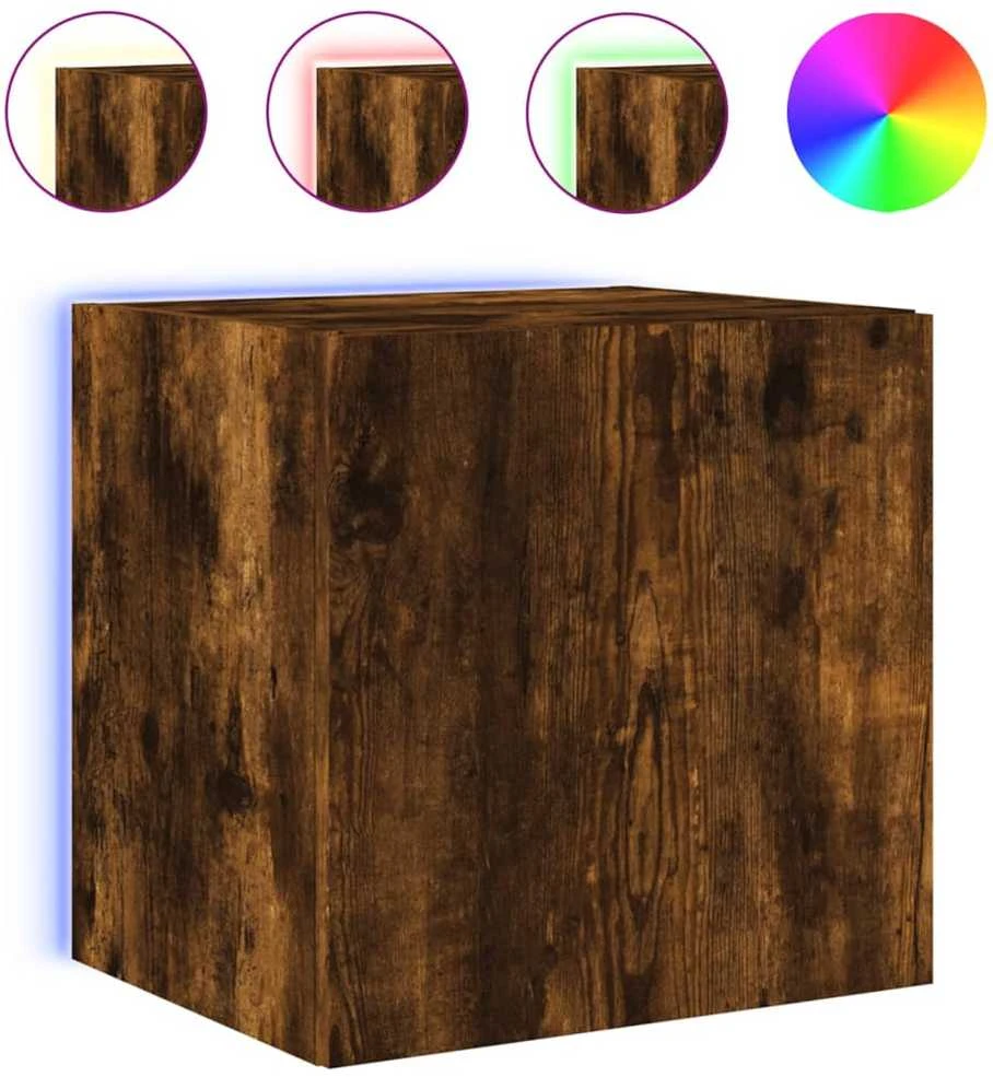TV staliukas Sieninės TV spintelės su LED, 2vnt., dūminės, 40,5x35x40cm