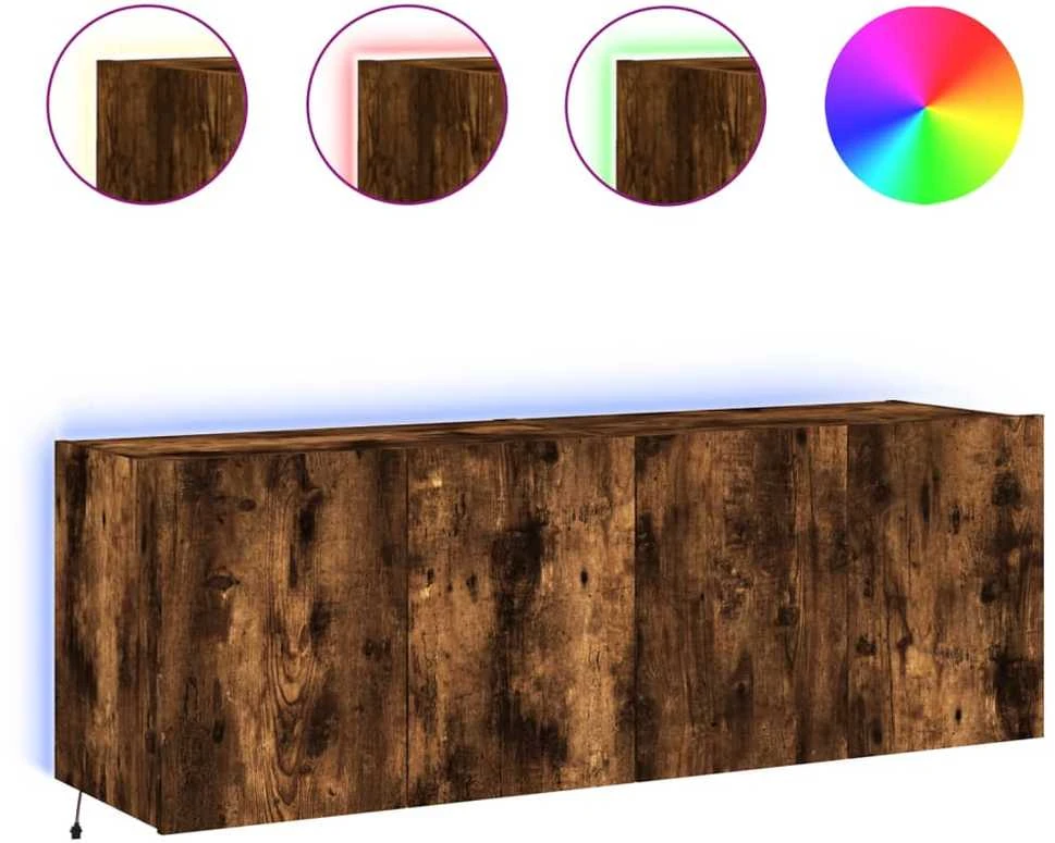 TV staliukas Sieninės TV spintelės su LED, 2vnt., dūminės ąžuolo, 60x35x41cm