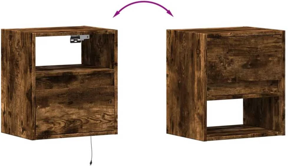 TV staliukas Sieninės TV spintelės su LED, 2vnt., dūminio ąžuolo, 41x31x45cm