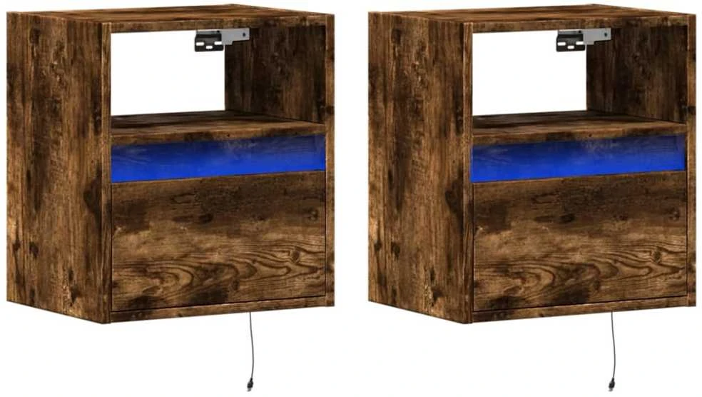 TV staliukas Sieninės TV spintelės su LED, 2vnt., dūminio ąžuolo, 41x31x45cm
