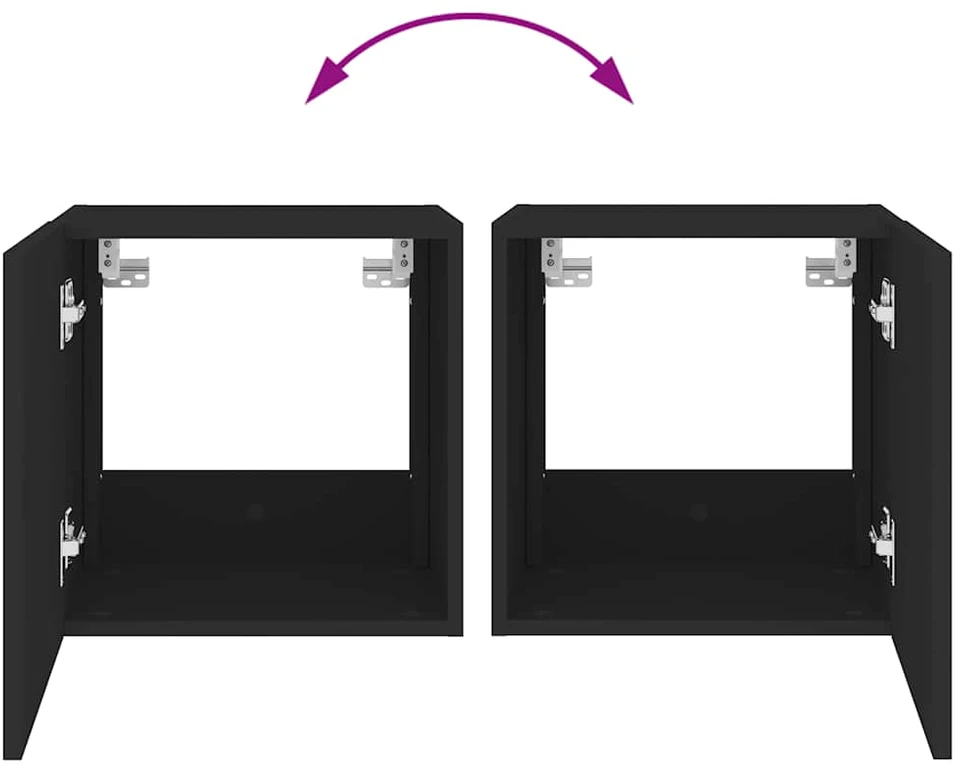 TV staliukas Sieninės TV spintelės su LED, 2vnt., juodos, 40,5x35x40cm