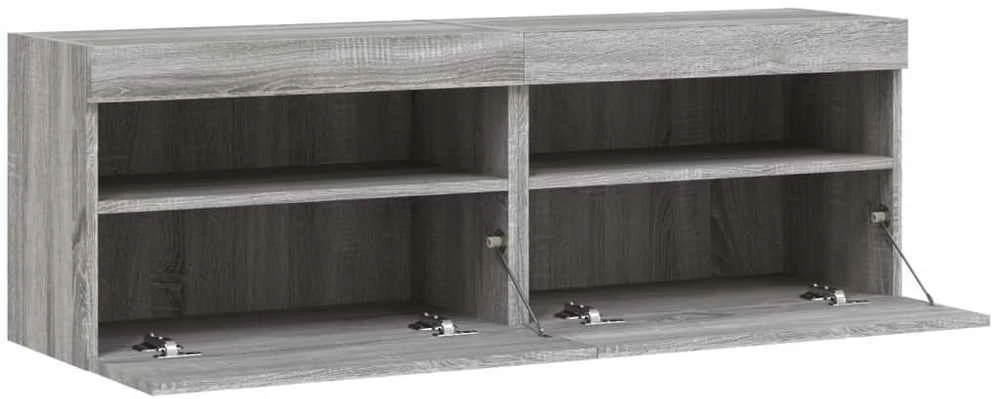 TV staliukas Sieninės TV spintelės su LED, 2vnt., pilka ąžuolo, 60x30x40cm