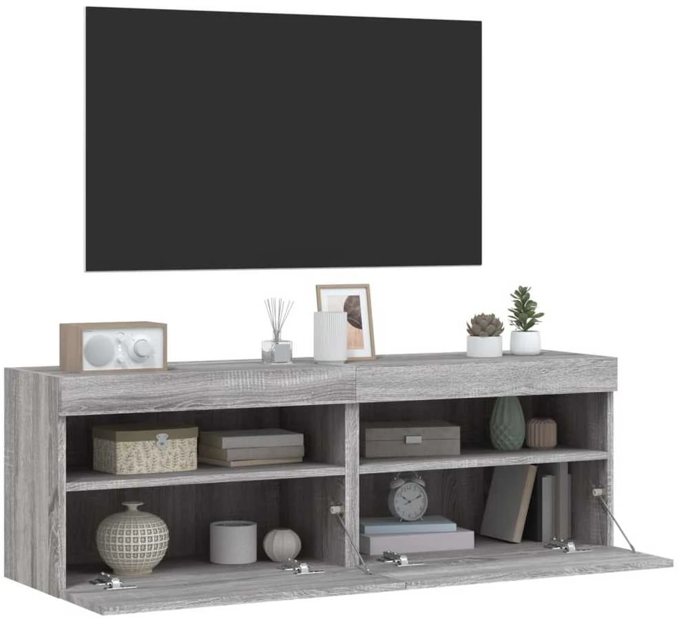 TV staliukas Sieninės TV spintelės su LED, 2vnt., pilka ąžuolo, 60x30x40cm