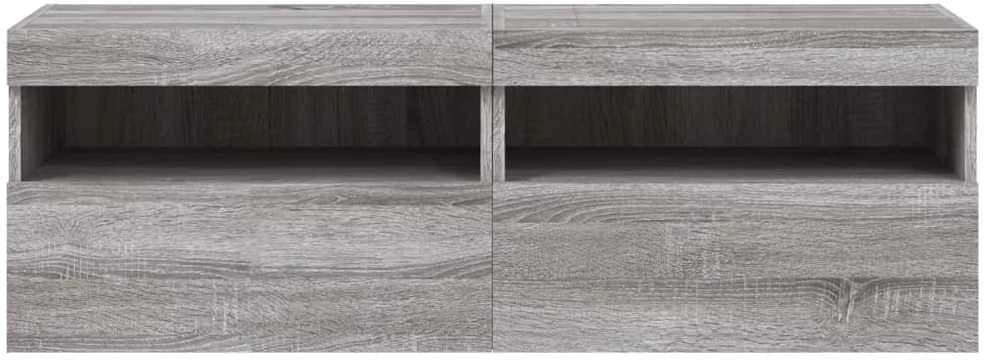 TV staliukas Sieninės TV spintelės su LED, 2vnt., pilka ąžuolo, 60x30x40cm