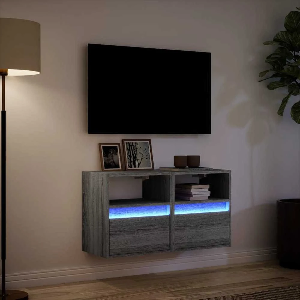 TV staliukas Sieninės TV spintelės su LED, 2vnt., pilkos, 41x31x45cm