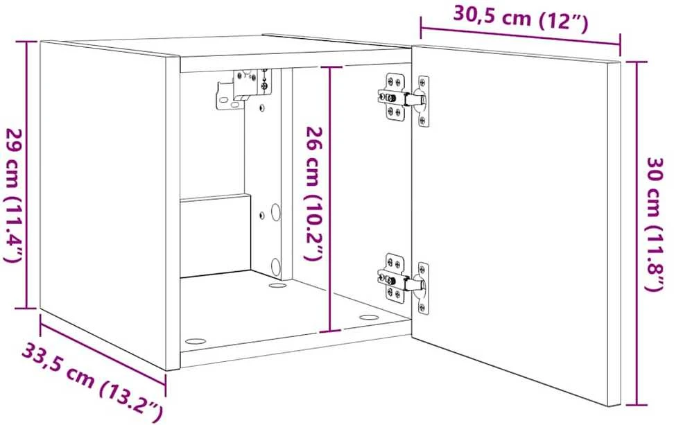 TV staliukas Sieninės TV spintelės su LED, 2vnt., pilkos, 30,5x35x30cm