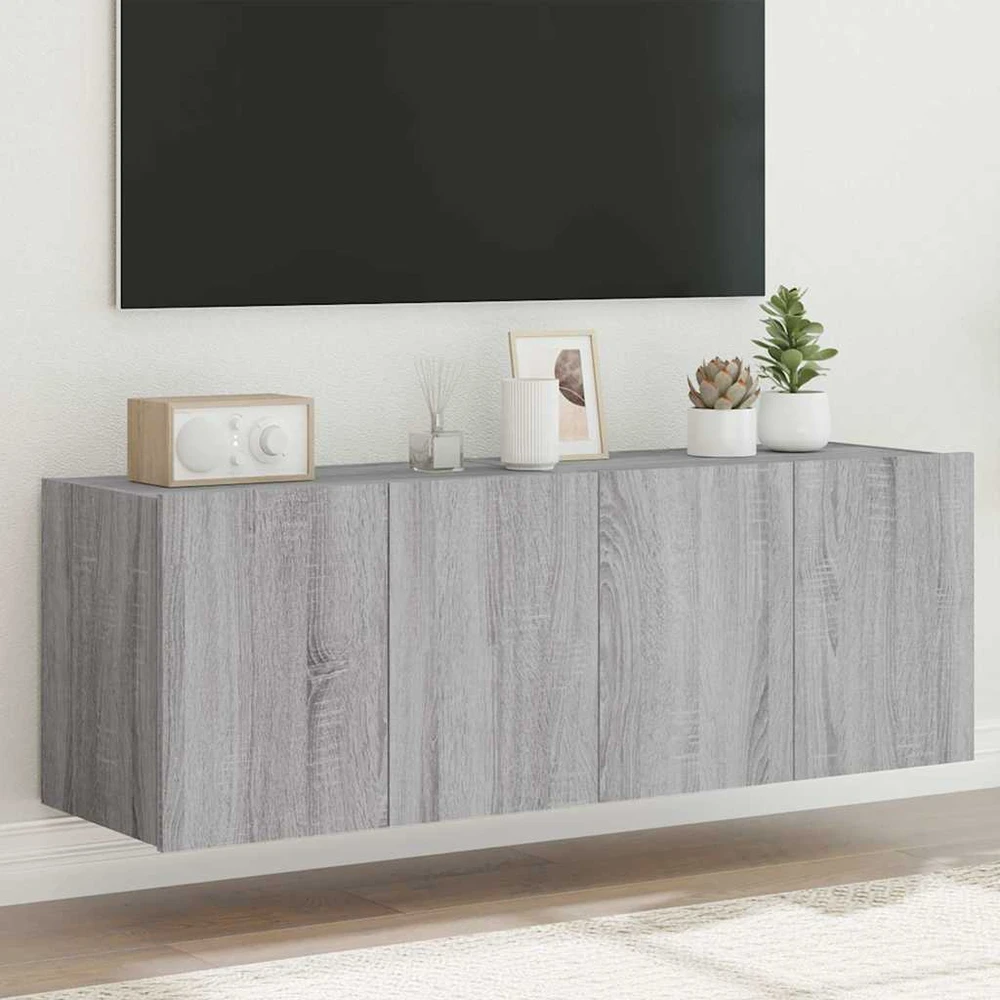 TV staliukas Sieninės TV spintelės su LED, 2vnt., pilkos ąžuolo, 60x35x41cm