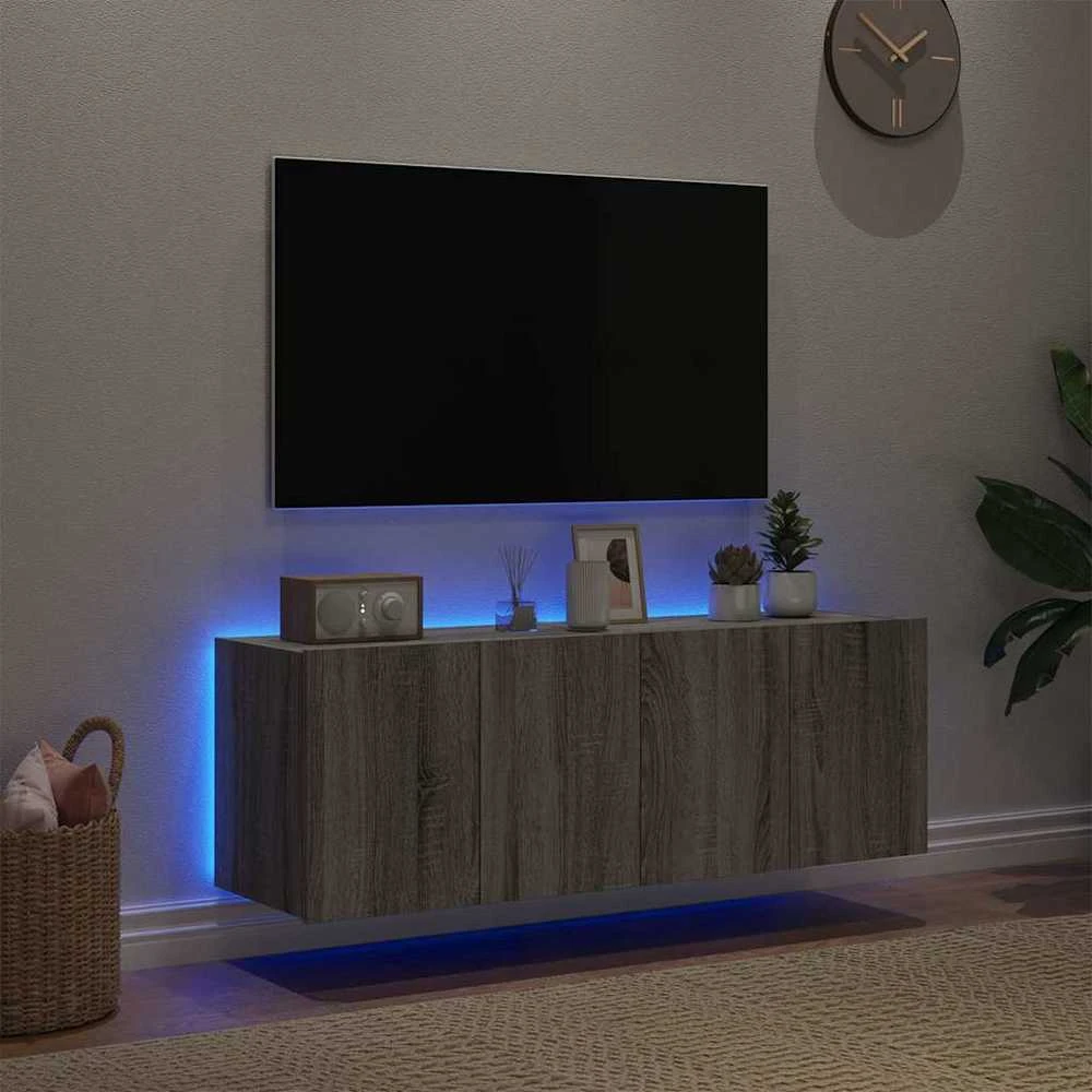 TV staliukas Sieninės TV spintelės su LED, 2vnt., pilkos ąžuolo, 60x35x41cm
