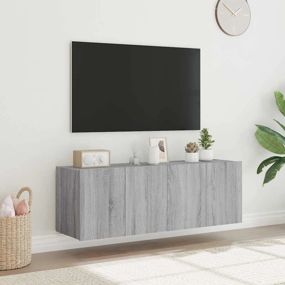 TV staliukas Sieninės TV spintelės su LED, 2vnt., pilkos ąžuolo, 60x35x41cm