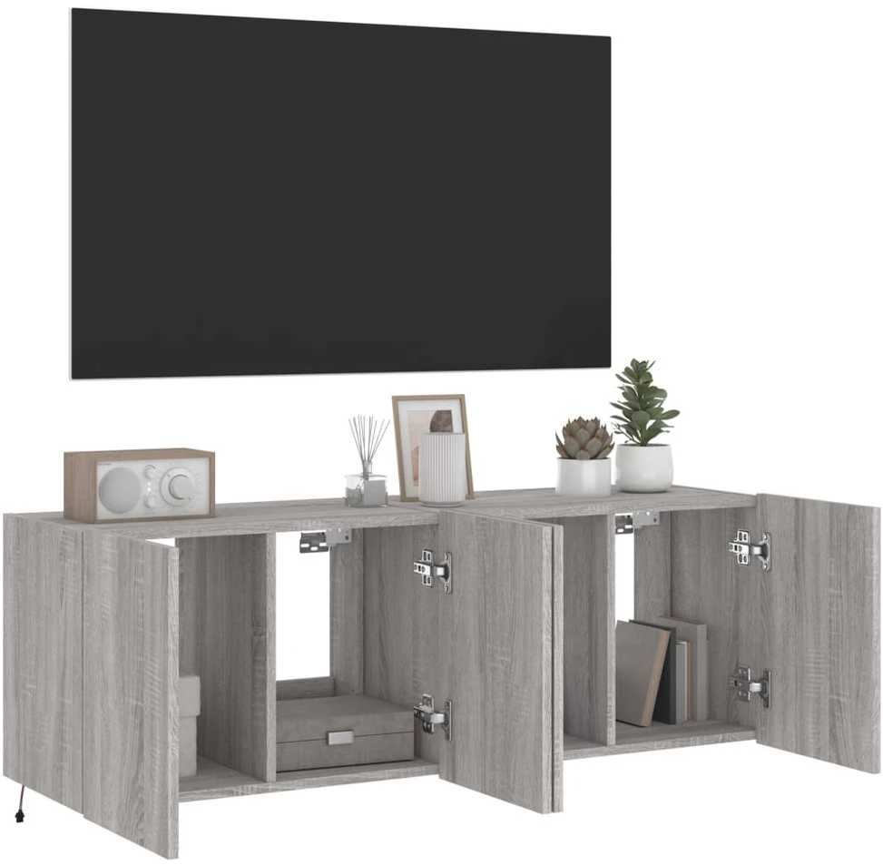 TV staliukas Sieninės TV spintelės su LED, 2vnt., pilkos ąžuolo, 60x35x41cm