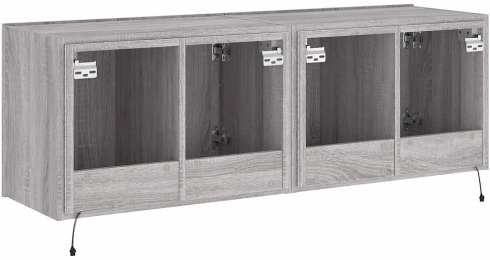 TV staliukas Sieninės TV spintelės su LED, 2vnt., pilkos ąžuolo, 60x35x41cm