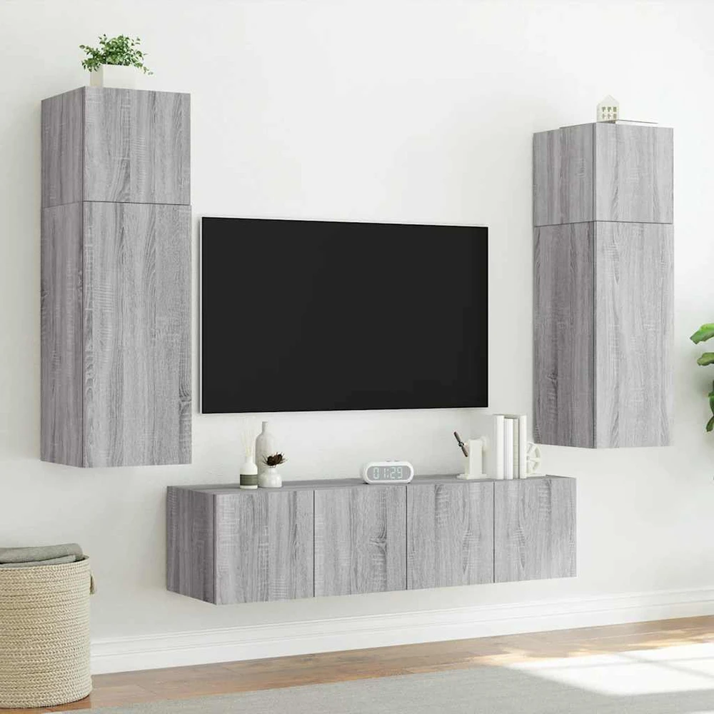 TV staliukas Sieninės TV spintelės su LED, 2vnt., pilkos ąžuolo, 60x35x41cm
