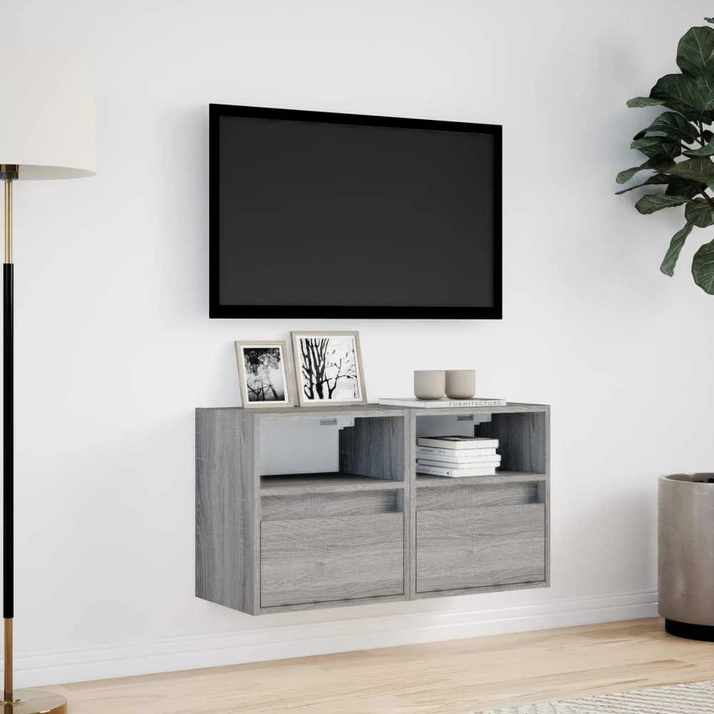 TV staliukas Sieninės TV spintelės su LED, 2vnt., pilkos, 41x31x45cm