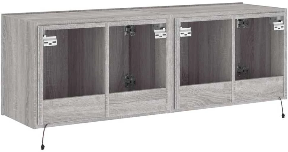 TV staliukas Sieninės TV spintelės su LED, 2vnt., pilkos ąžuolo, 60x35x41cm