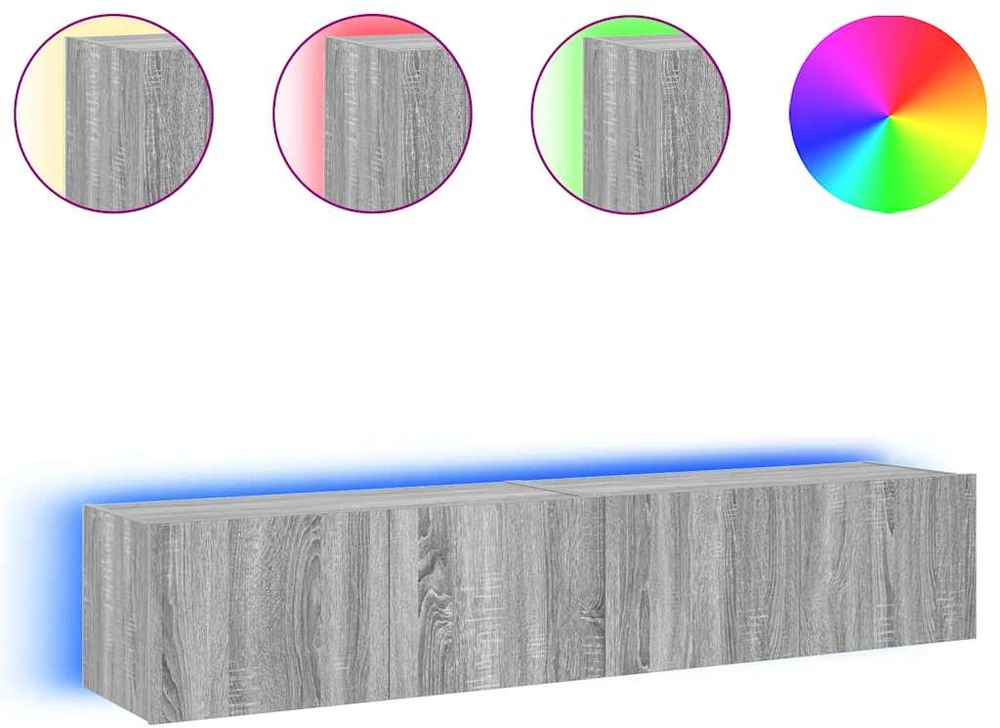 TV staliukas Sieninės TV spintelės su LED, 2vnt., pilkos ąžuolo, 80x35x31cm