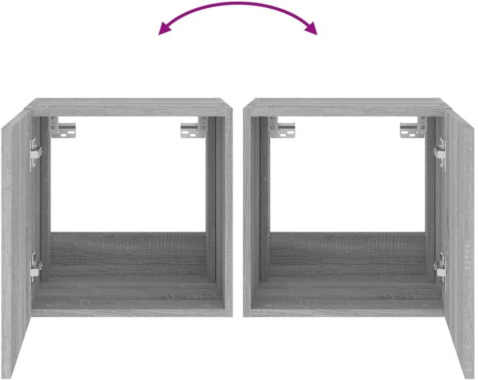 TV staliukas Sieninės TV spintelės su LED, 2vnt., pilkos, 40,5x35x40cm