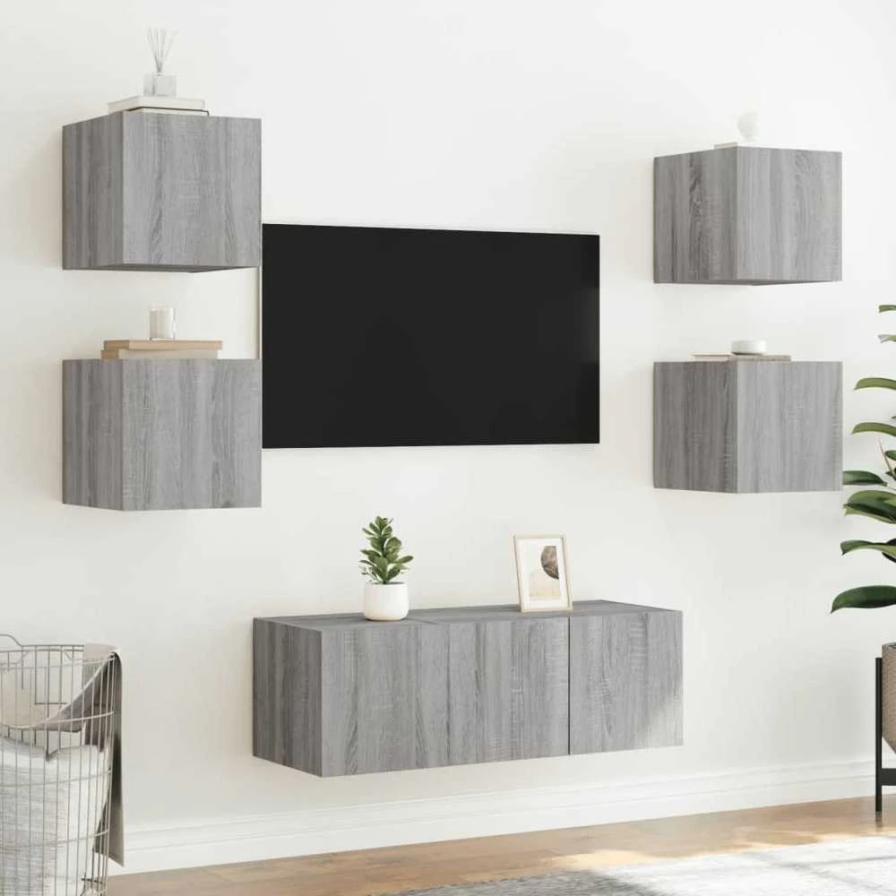 TV staliukas Sieninės TV spintelės su LED, 2vnt., pilkos, 30,5x35x30cm