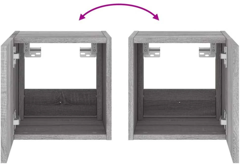 TV staliukas Sieninės TV spintelės su LED, 2vnt., pilkos, 30,5x35x30cm