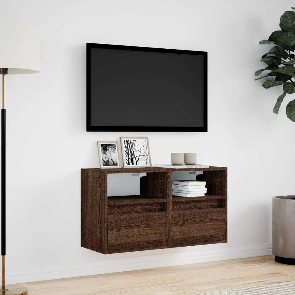 TV staliukas Sieninės TV spintelės su LED, 2vnt., rudos ąžuolo, 41x31x45cm
