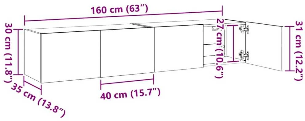 TV staliukas Sieninės TV spintelės su LED, 2vnt., sonoma ąžuolo, 80x35x31cm