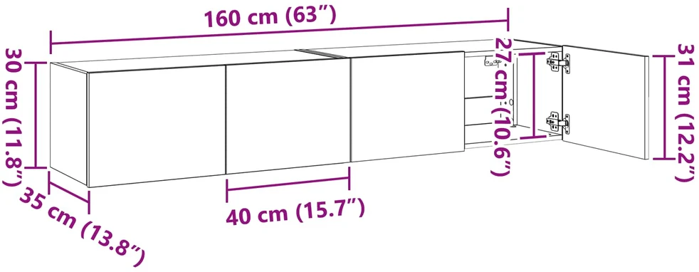 TV staliukas Sieninės TV spintelės su LED, 2vnt., sonoma ąžuolo, 80x35x31cm