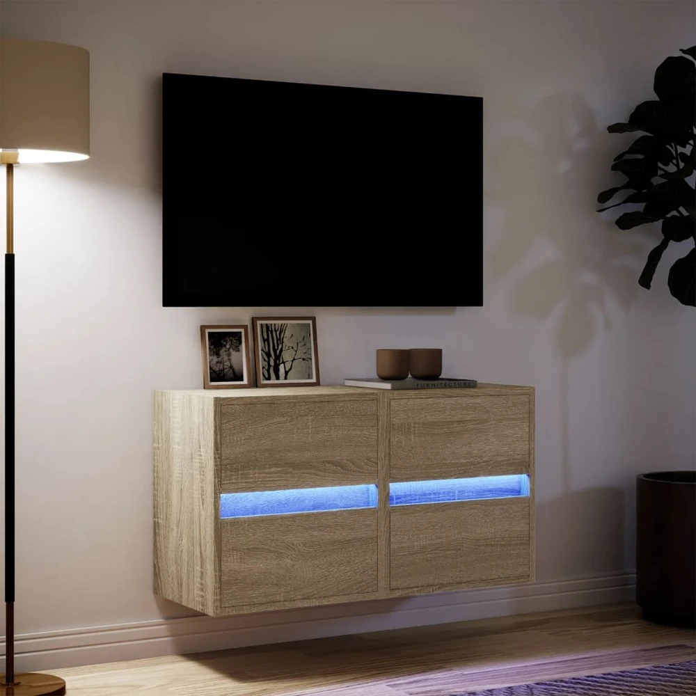 TV staliukas Sieninės TV spintelės su LED, 2vnt., sonoma ąžuolo, 41x31x45cm